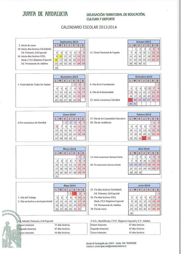 Calendario escolar Andalucía 2013/2014