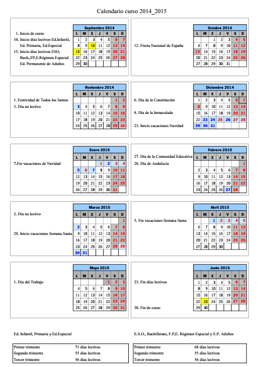 calendario escolar sevilla 2014/2015