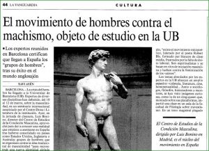 Captura del artículo de la vanguardia el movimiento de hombres contra el machismo, objeto de estudio en la UB publicado el 13.03.1999